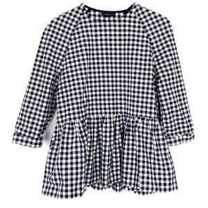 Victoria Beckham Black and White Gingham Peplum Blouse